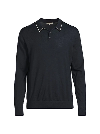 Merino Wool Long-Sleeve Polo Shirt