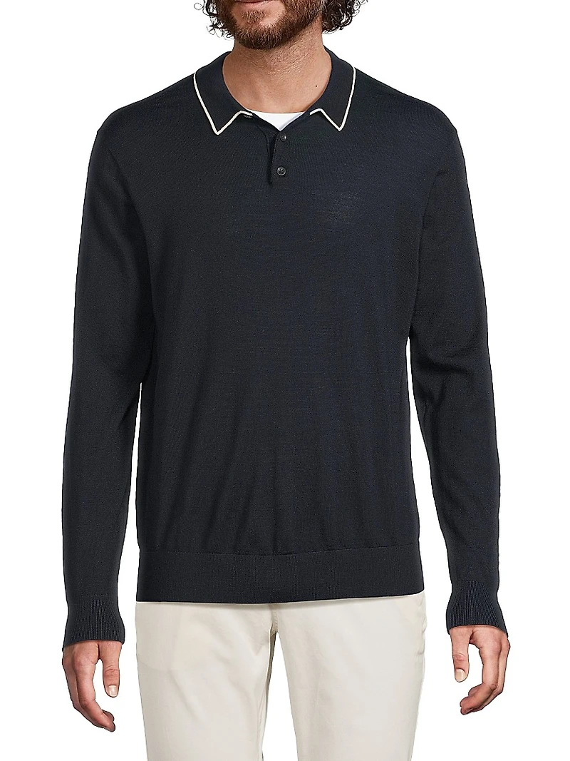Merino Wool Long-Sleeve Polo Shirt