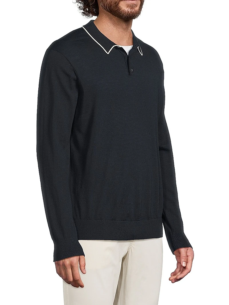 Merino Wool Long-Sleeve Polo Shirt