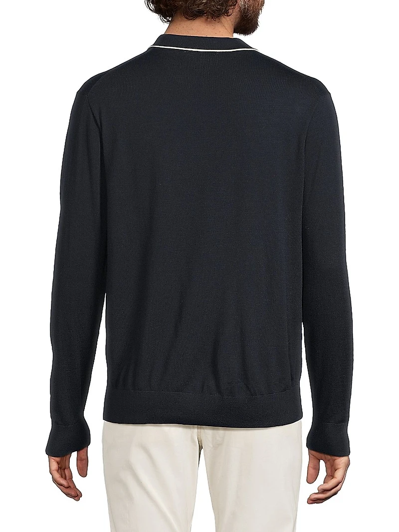 Merino Wool Long-Sleeve Polo Shirt
