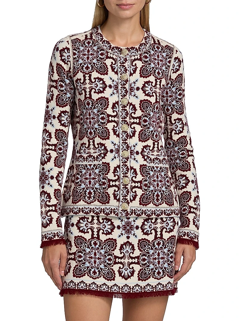 Nara Printed Merino Wool-Blend Fitted Jacket