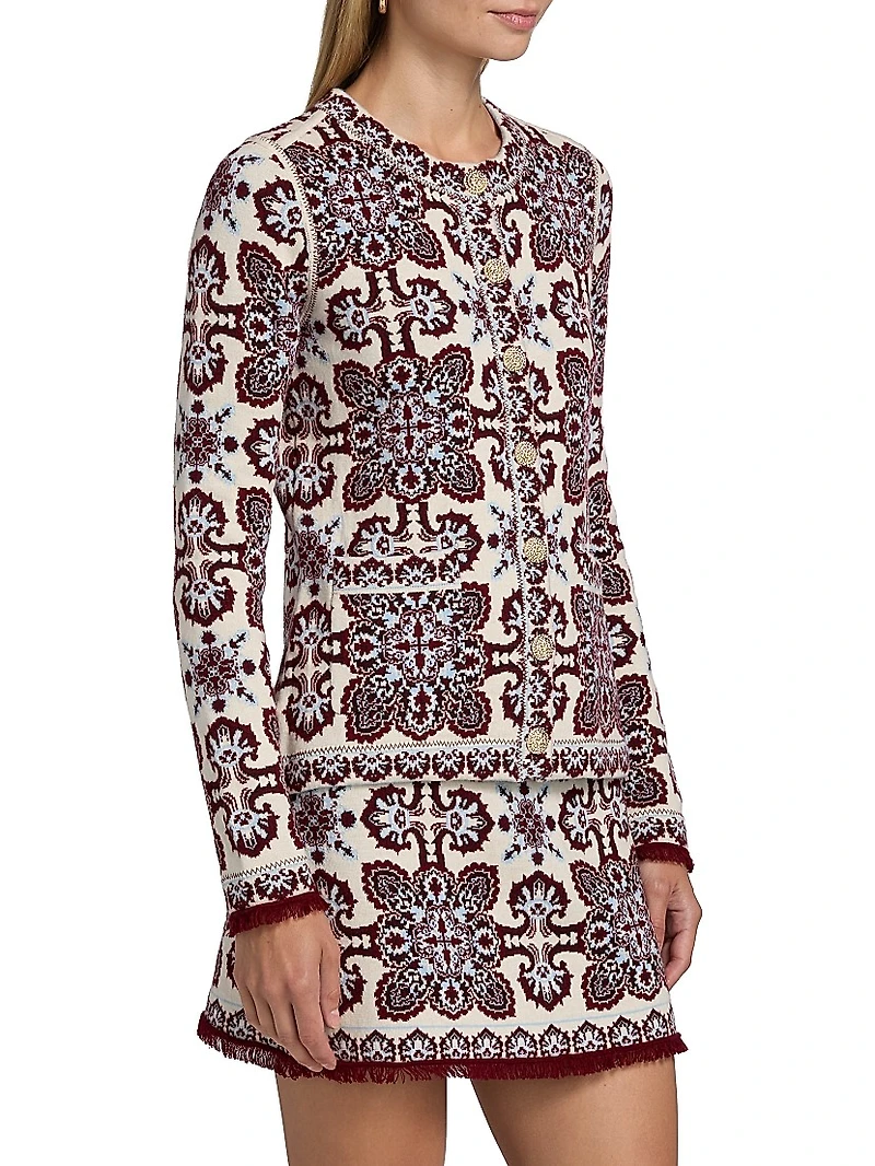 Nara Printed Merino Wool-Blend Fitted Jacket