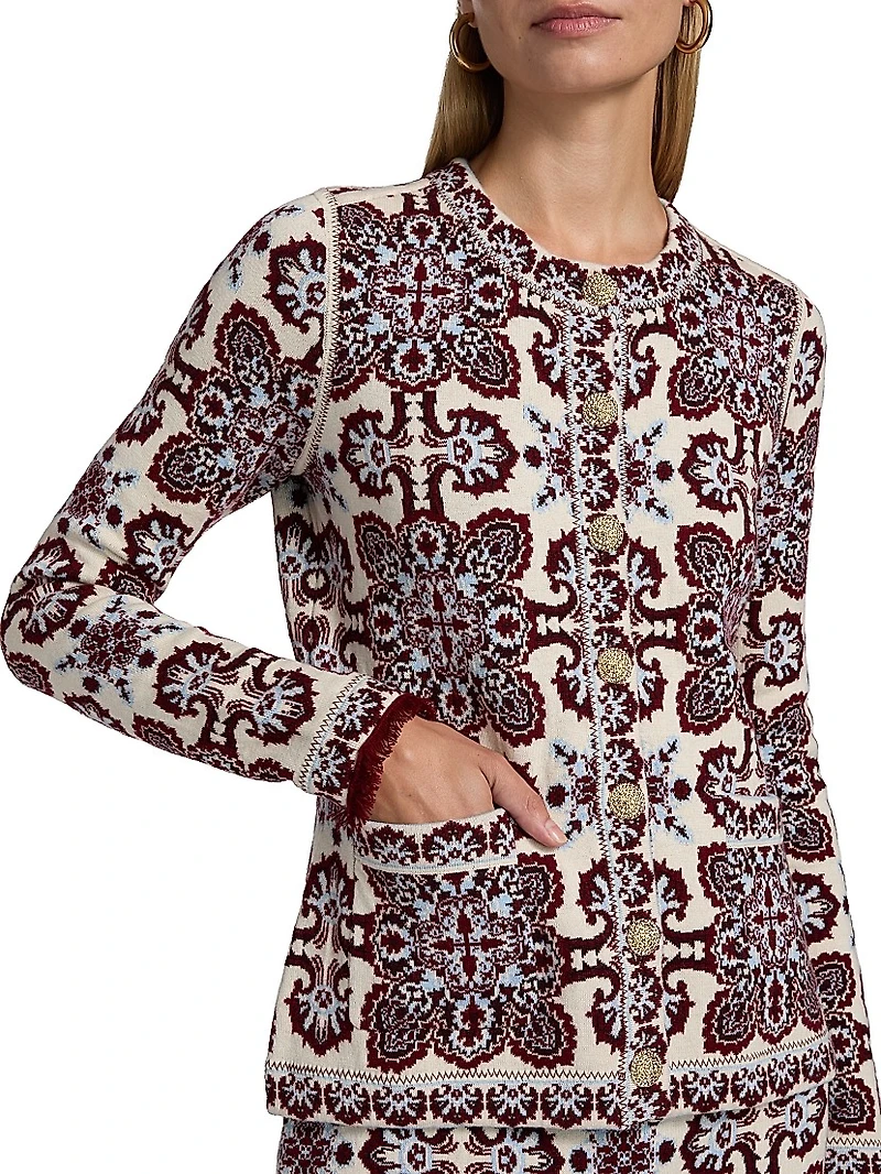 Nara Printed Merino Wool-Blend Fitted Jacket