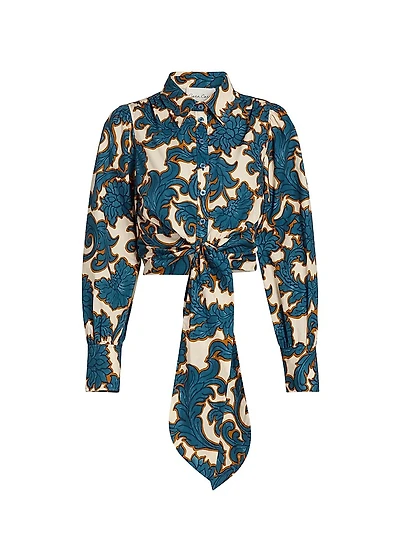 Sia Printed Tie-Waist Crop Shirt