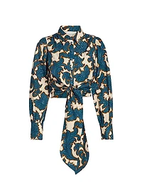 Sia Printed Tie-Waist Crop Shirt