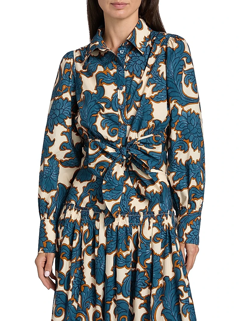 Sia Printed Tie-Waist Crop Shirt