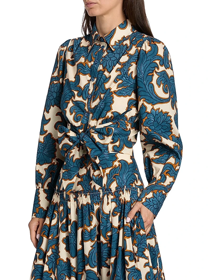 Sia Printed Tie-Waist Crop Shirt