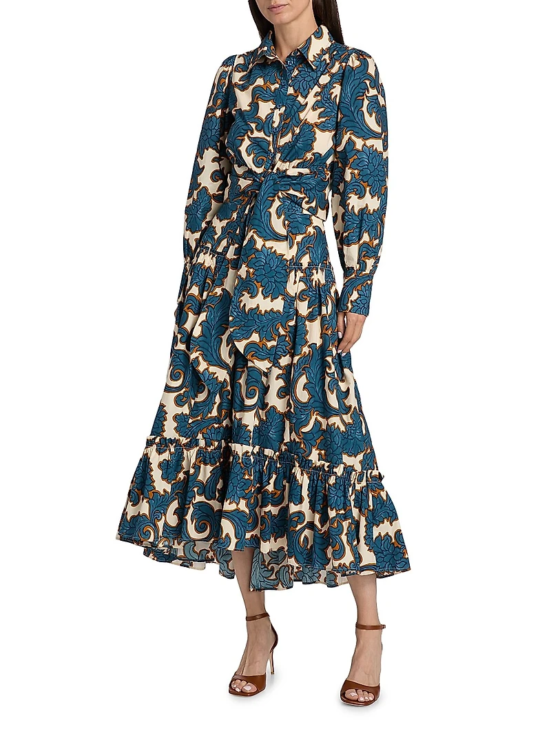 Sia Printed Tie-Waist Crop Shirt