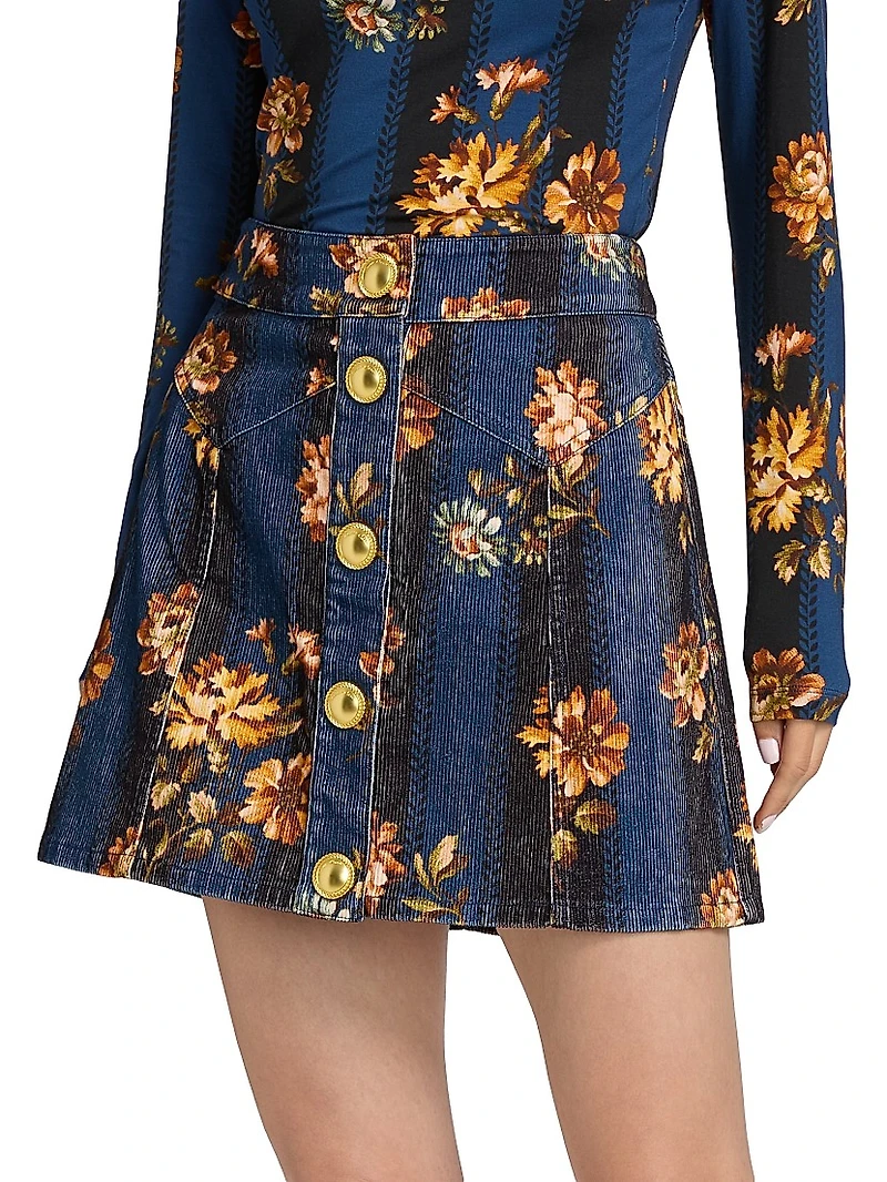 Juniper Floral Corduroy A-Line Miniskirt