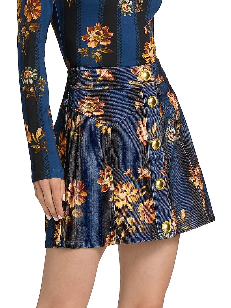 Juniper Floral Corduroy A-Line Miniskirt