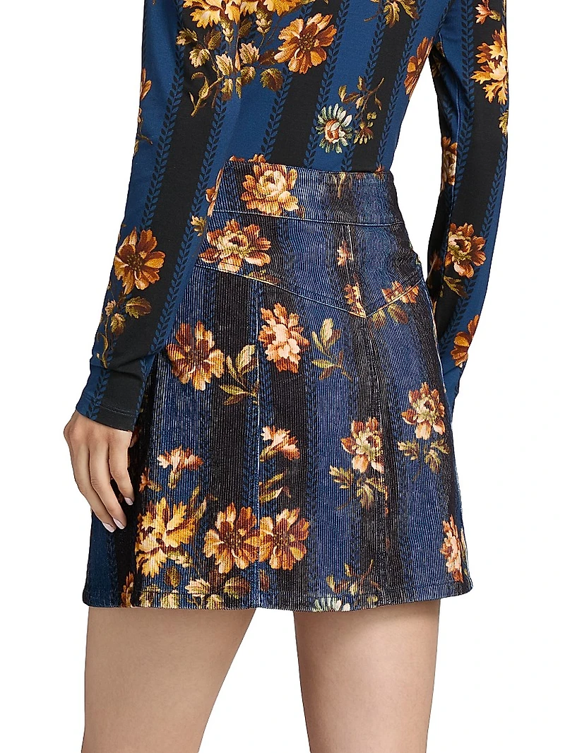 Juniper Floral Corduroy A-Line Miniskirt