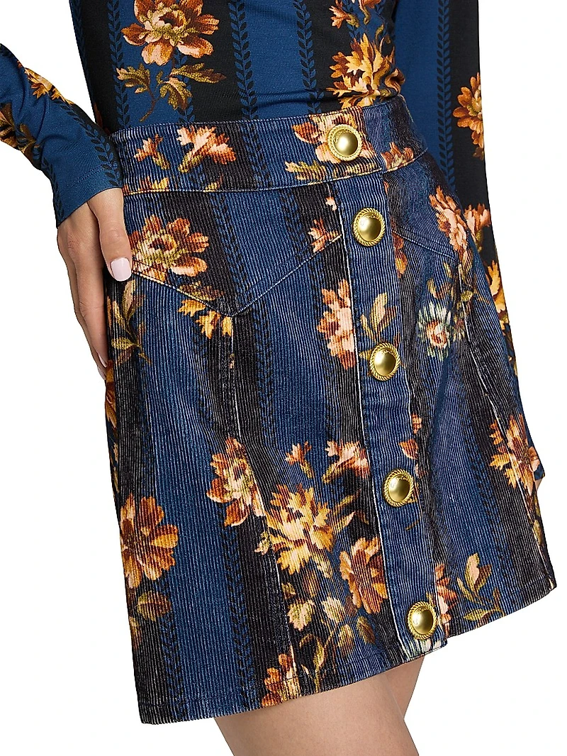 Juniper Floral Corduroy A-Line Miniskirt