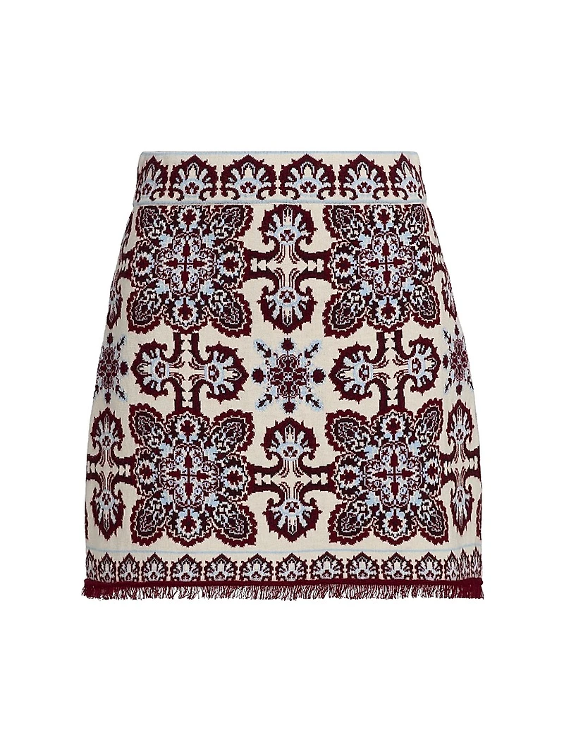 Lindy Printed Merino Wool-Blend Fitted Miniskirt