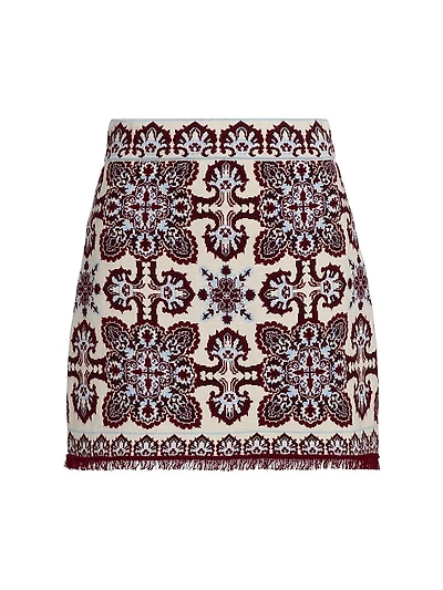 Lindy Printed Merino Wool-Blend Fitted Miniskirt