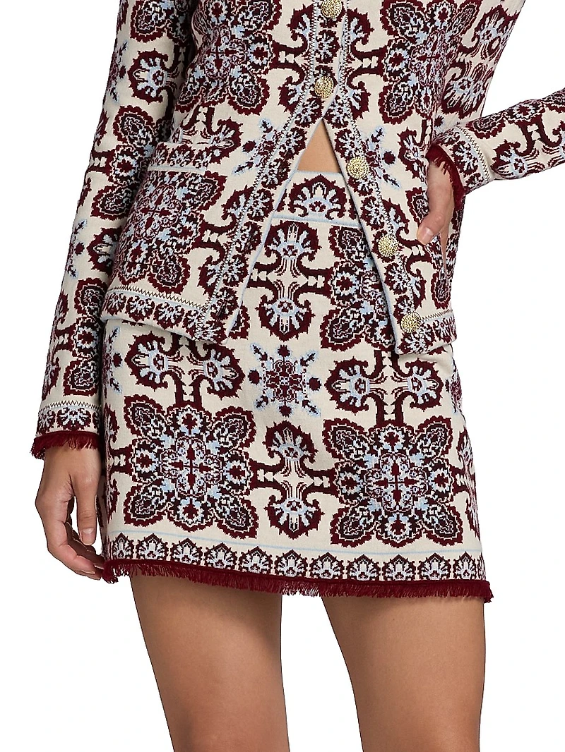 Lindy Printed Merino Wool-Blend Fitted Miniskirt