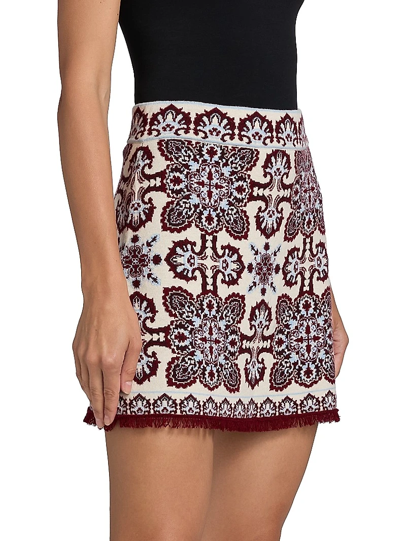 Lindy Printed Merino Wool-Blend Fitted Miniskirt