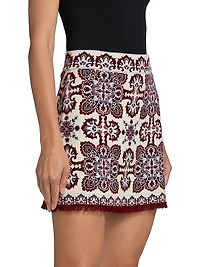 Lindy Printed Merino Wool-Blend Fitted Miniskirt