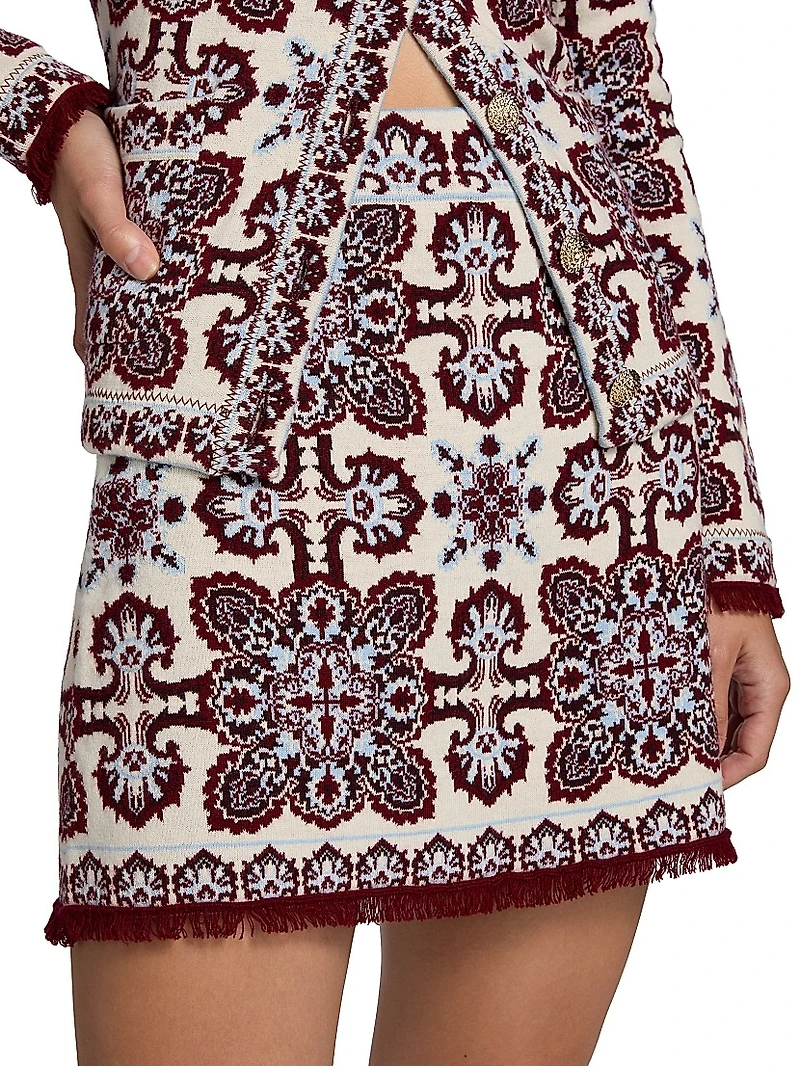 Lindy Printed Merino Wool-Blend Fitted Miniskirt