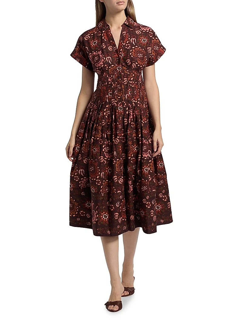Nash Printed Poplin Cotton Midi-Shirtdress