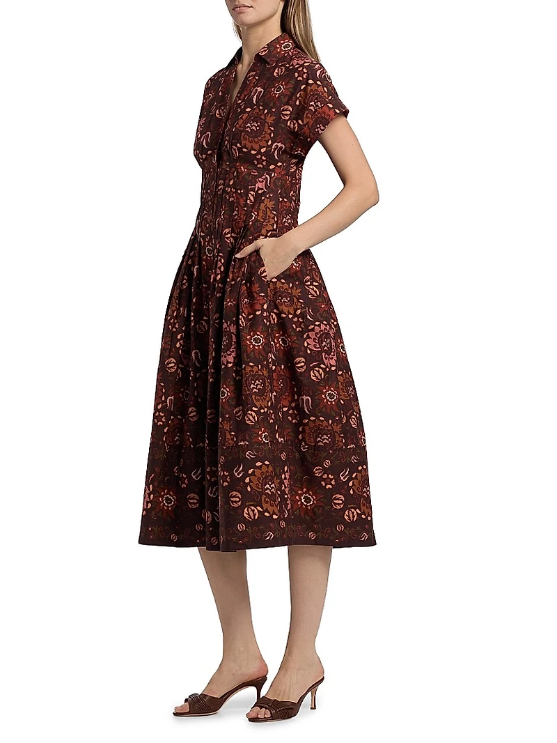 Nash Printed Poplin Cotton Midi-Shirtdress