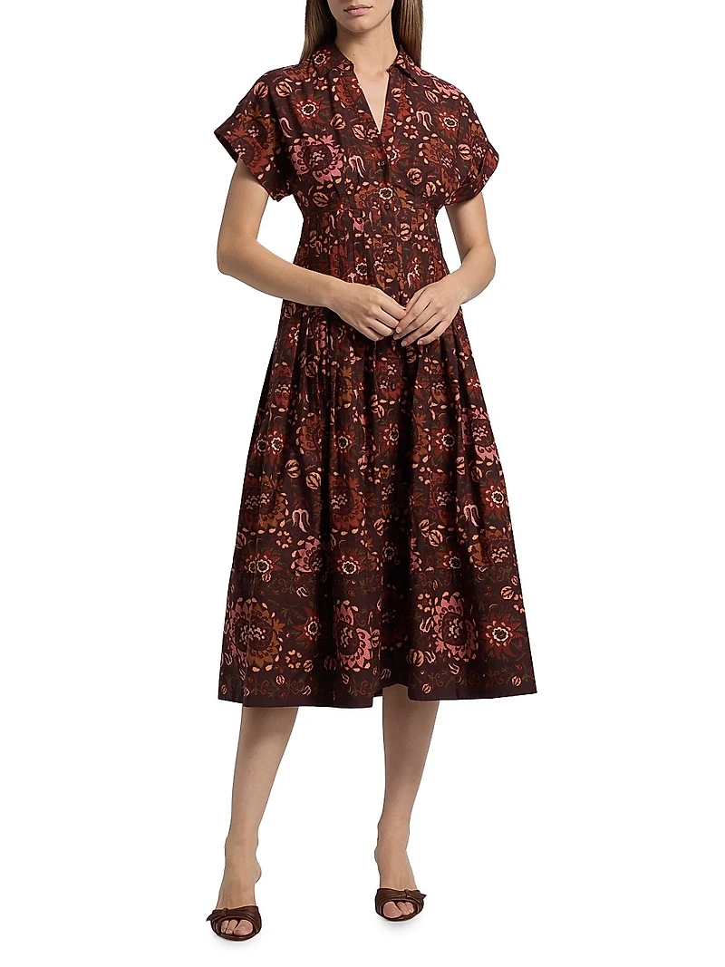 Nash Printed Poplin Cotton Midi-Shirtdress
