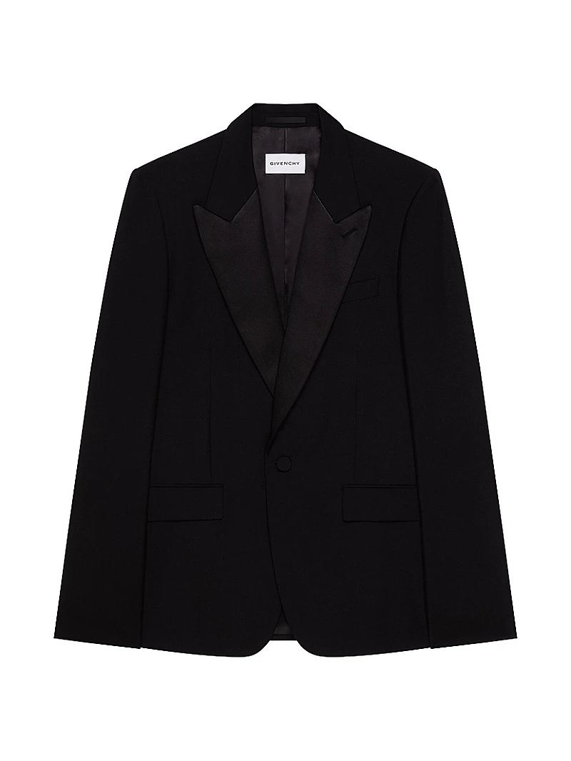 Fitted Suit-Jacket in Wool Mohair with Satin Collar