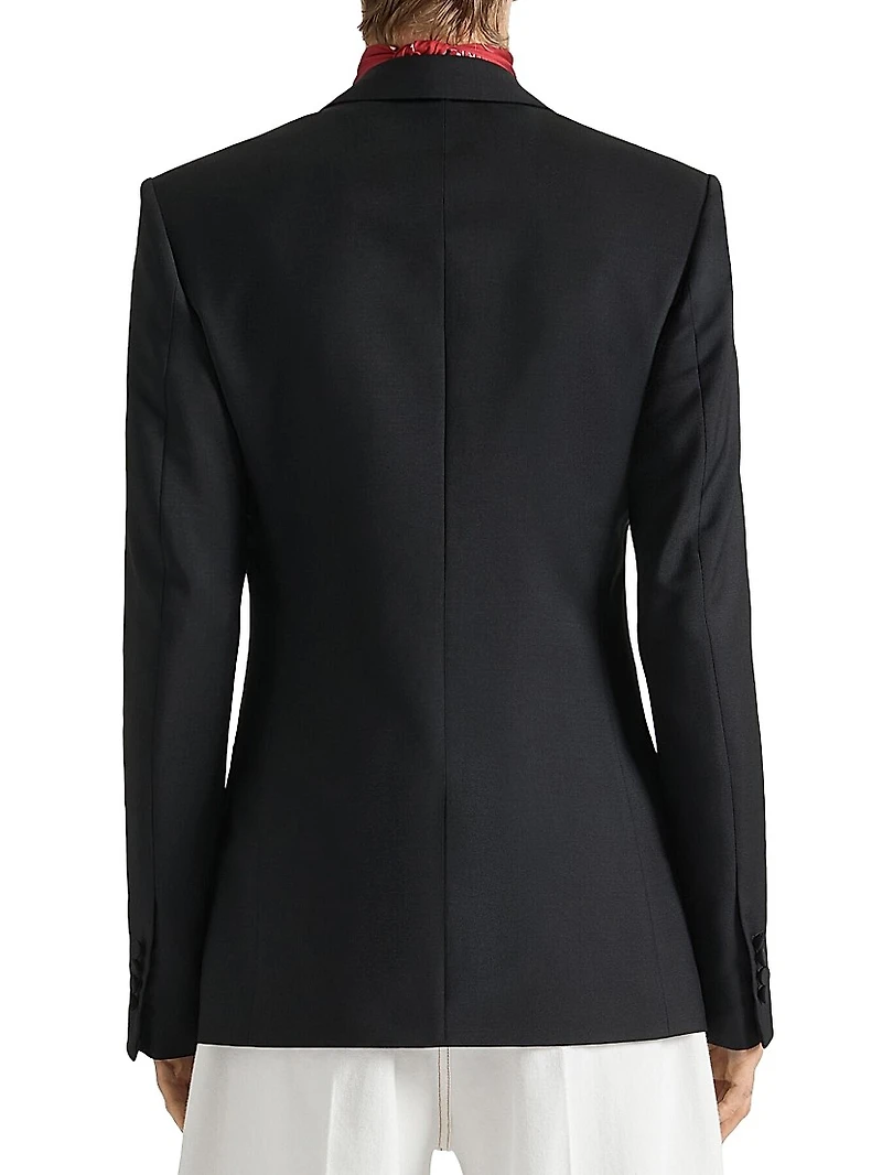 Fitted Suit-Jacket in Wool Mohair with Satin Collar