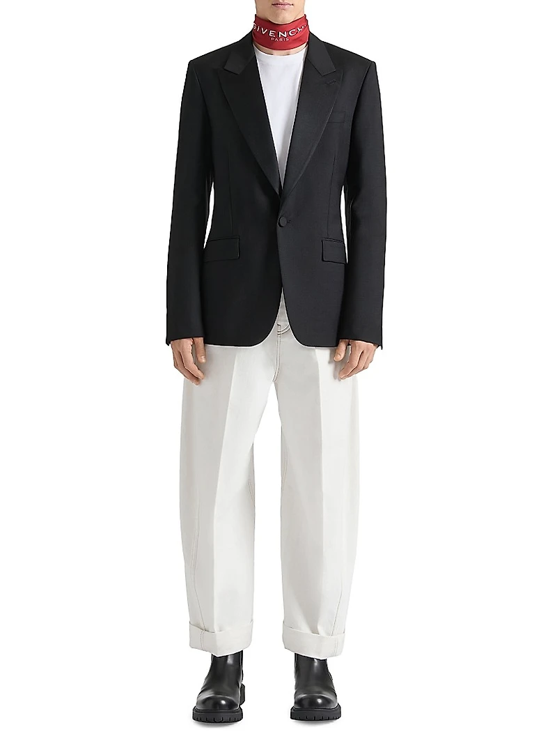 Fitted Suit-Jacket in Wool Mohair with Satin Collar