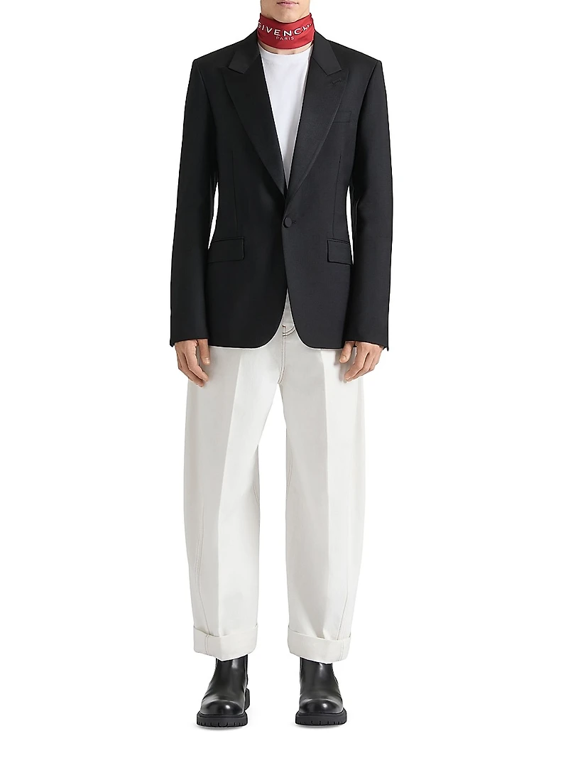 Fitted Suit-Jacket in Wool Mohair with Satin Collar