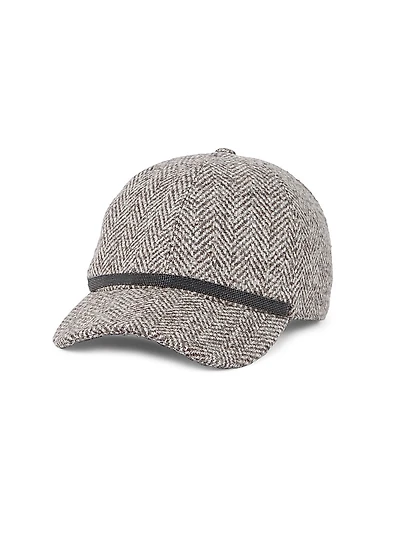 Virgin Wool Tweed Baseball Cap with Shiny Band