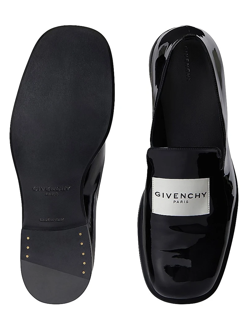 Label Loafers Shiny Leather