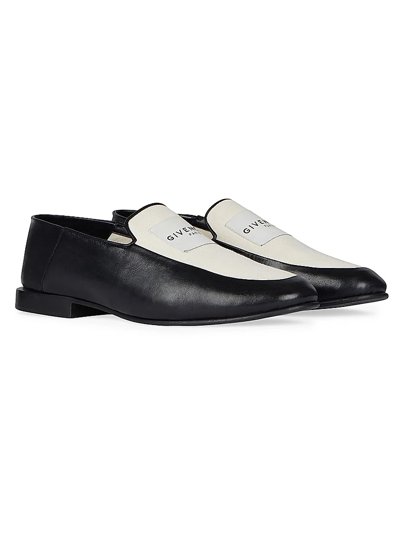 Label Loafers in Shiny Leather and Canvas