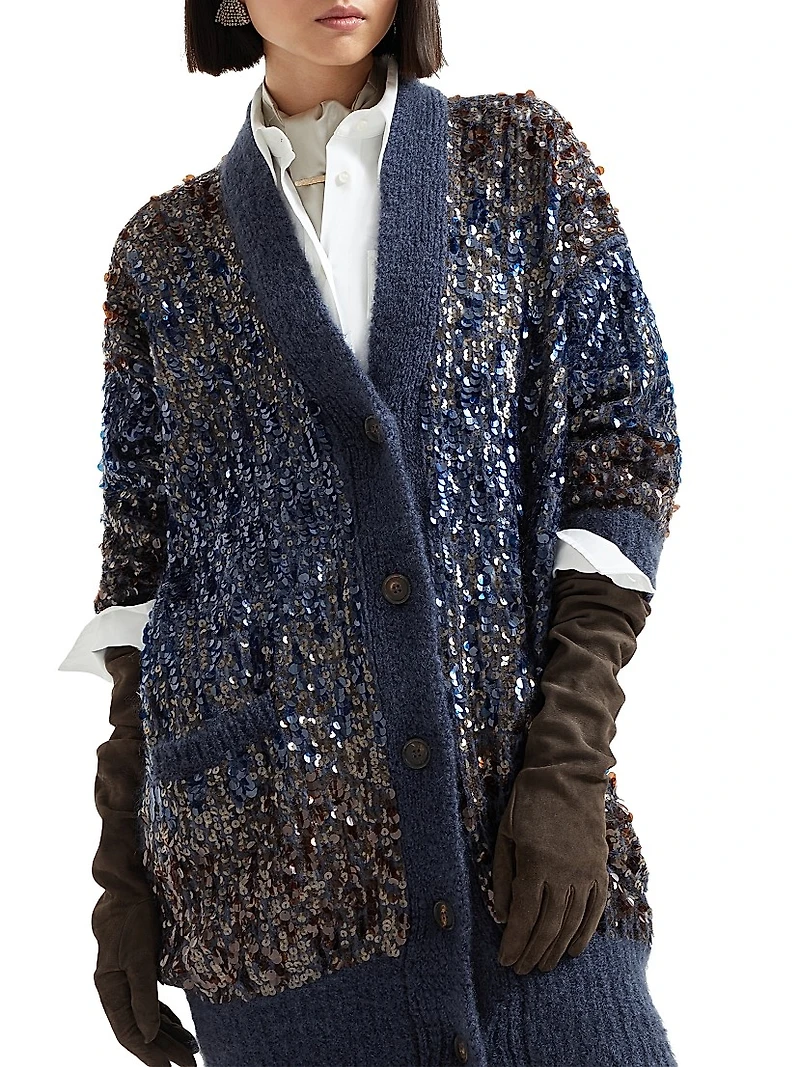 Dazzling Dégradé Embroidery Long Cardigan