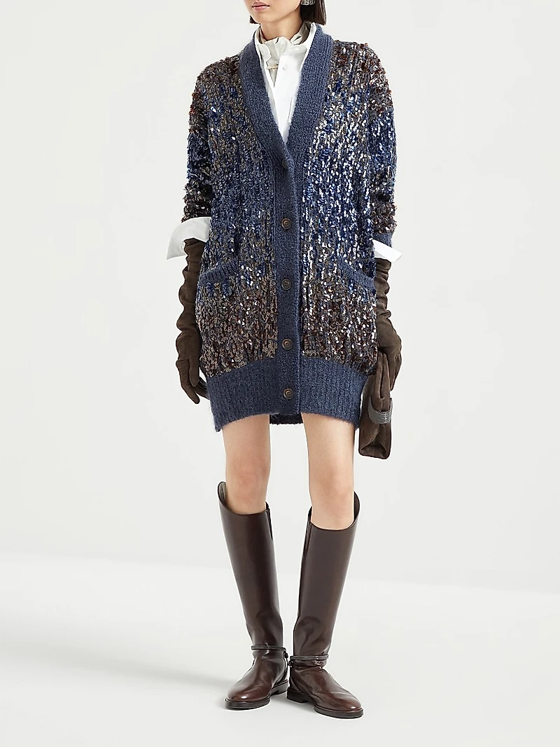 Dazzling Dégradé Embroidery Long Cardigan