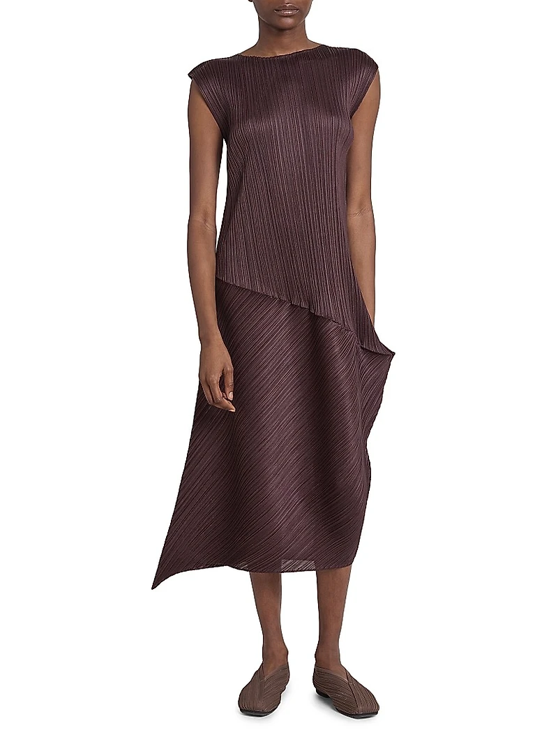 Leap Pleated Asymmetric Midi-Dress
