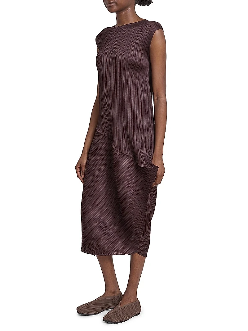 Leap Pleated Asymmetric Midi-Dress