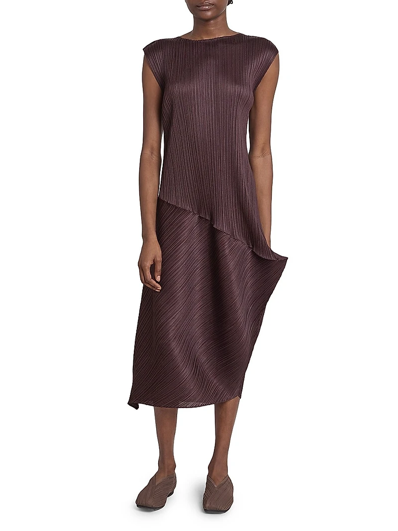 Leap Pleated Asymmetric Midi-Dress
