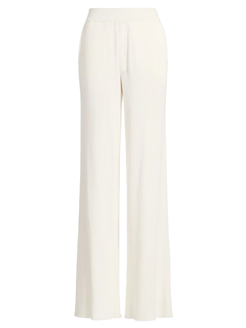 Cotton-Cashmere Rib-Knit Wide-Leg Pants