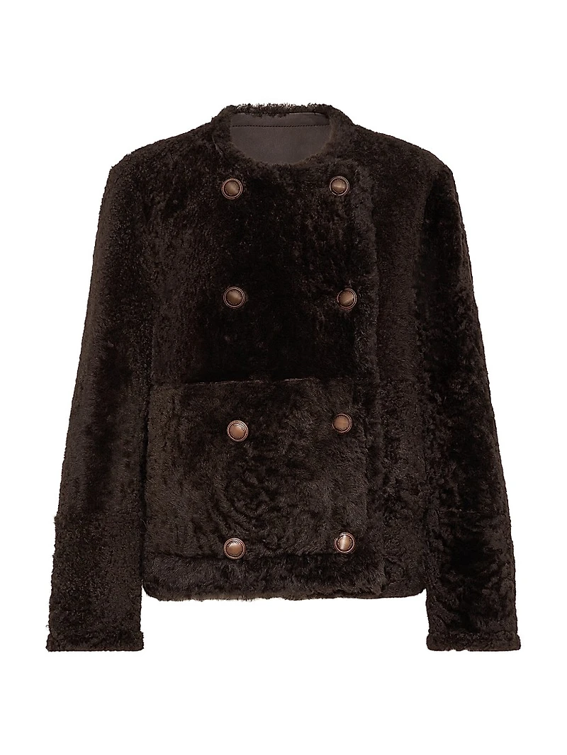 Fuzzy Shearling Reversible Cropped Pea Coat