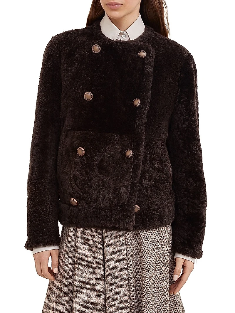 Fuzzy Shearling Reversible Cropped Pea Coat