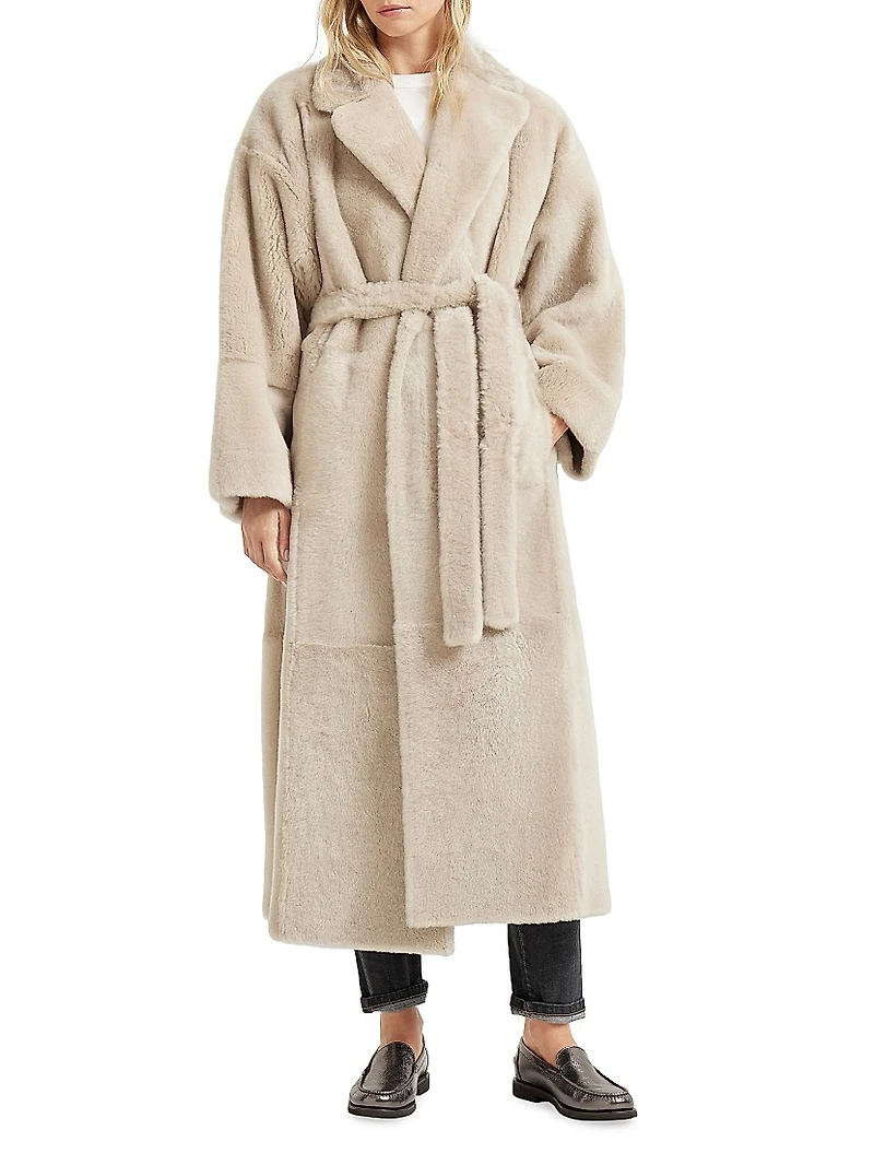 Reversible Shearling Coat with Shiny Detail