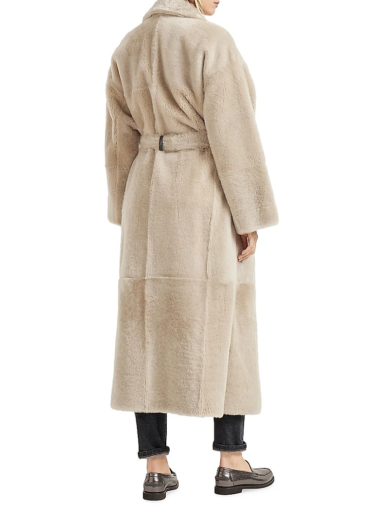 Reversible Shearling Coat with Shiny Detail