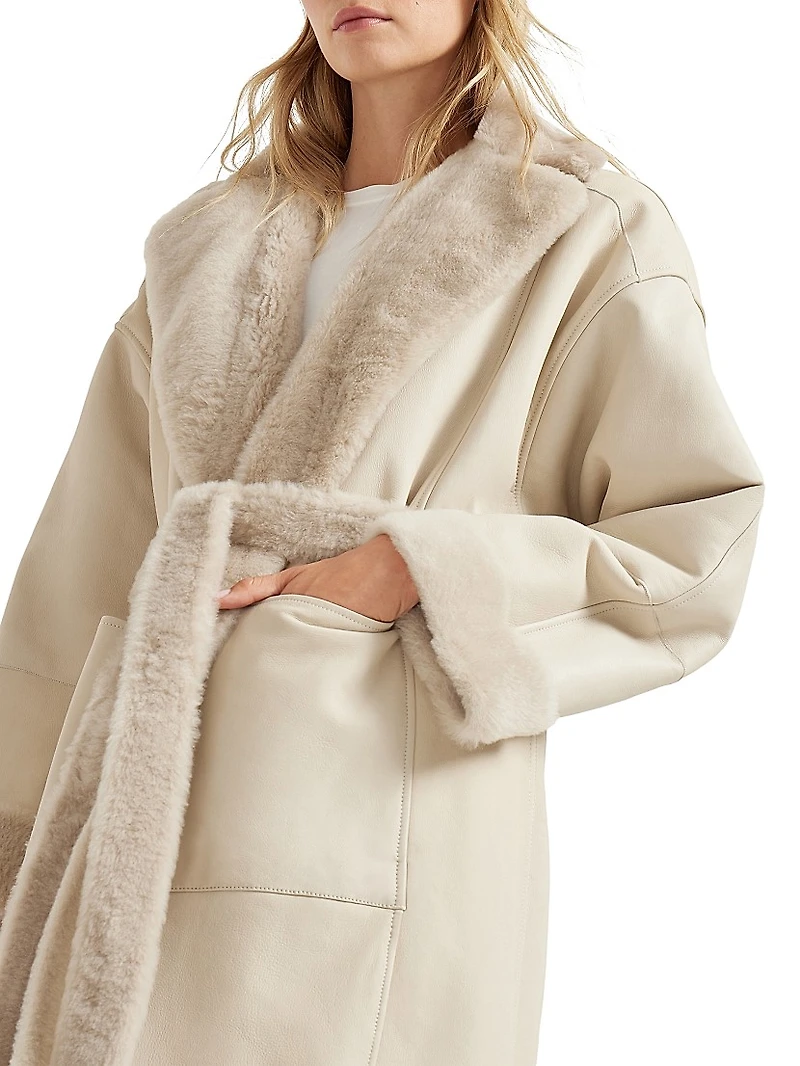 Reversible Shearling Coat with Shiny Detail
