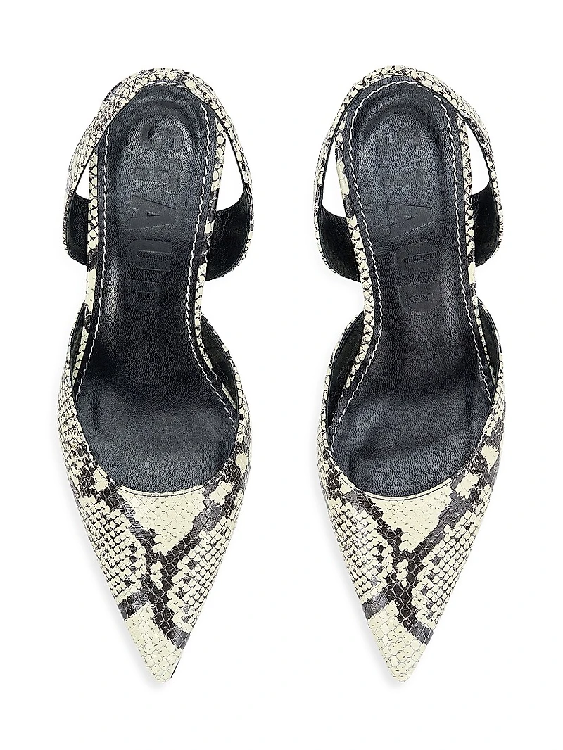 Sebastian Snake-Embossed Leather Slingback Pumps