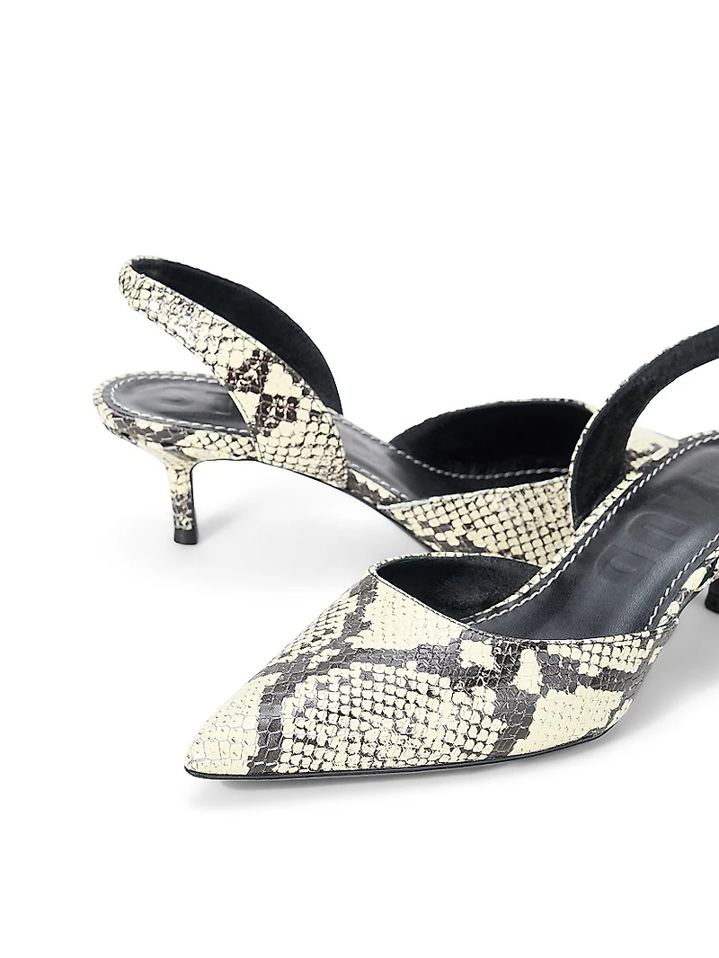 Sebastian Snake-Embossed Leather Slingback Pumps