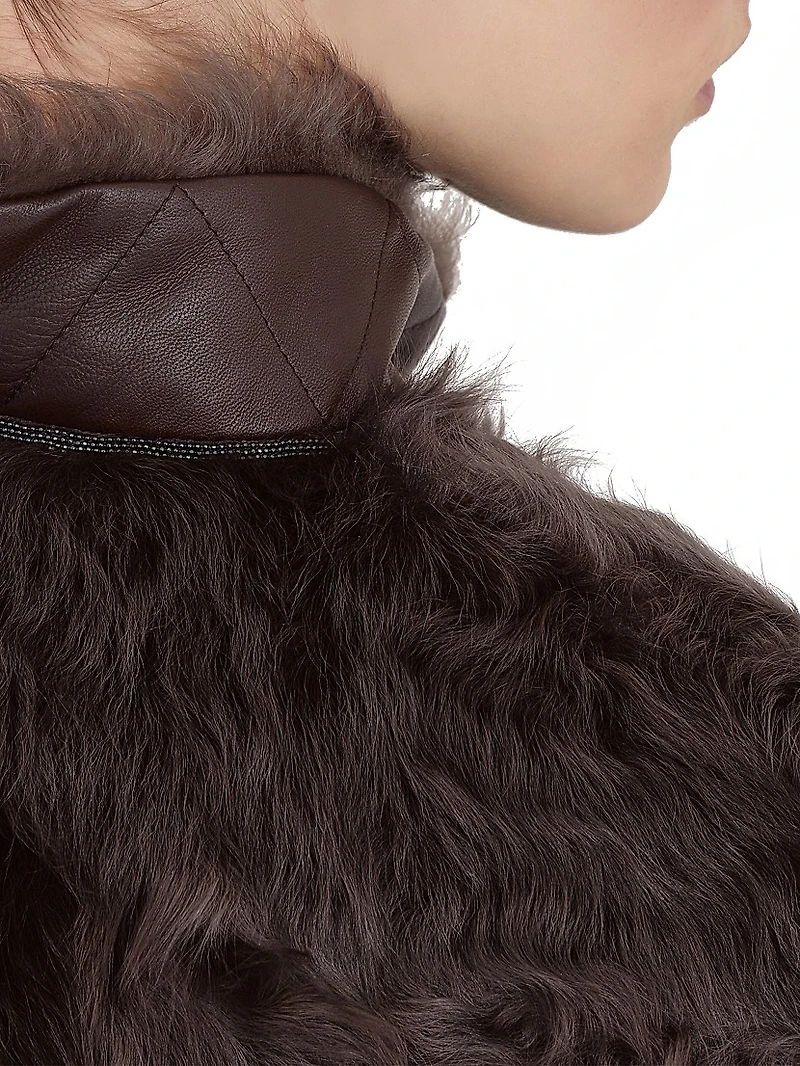 Wavy Shearling Vest with Leather Belt and Monili