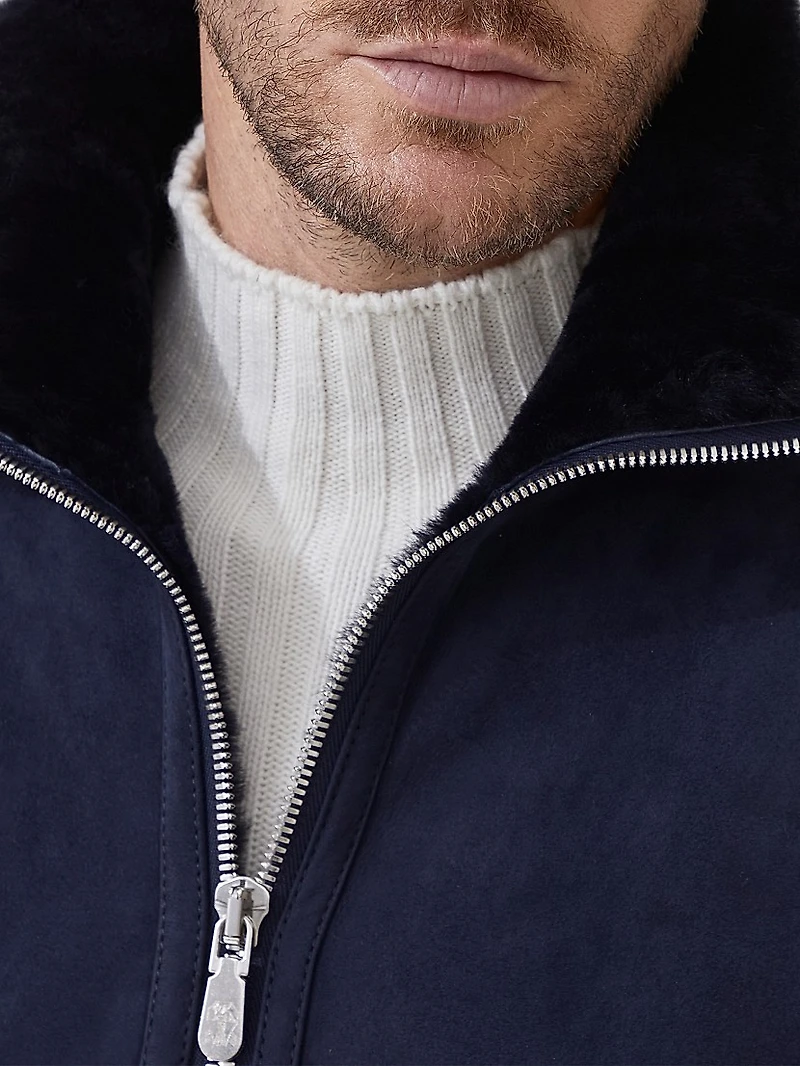 Suede Shearling and Cashmere Knit Bomber Jacket with Thermore® Padding