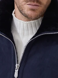 Suede Shearling and Cashmere Knit Bomber Jacket with Thermore® Padding