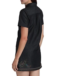Kristen Embroidered Paisley Denim Midi-Dress