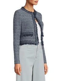 Misook x Lani Lynn Fringe Trim Tweed Knit Cropped Jacket